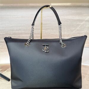 Jimmy choo metal Chain-Handle black nylon Tote Bag